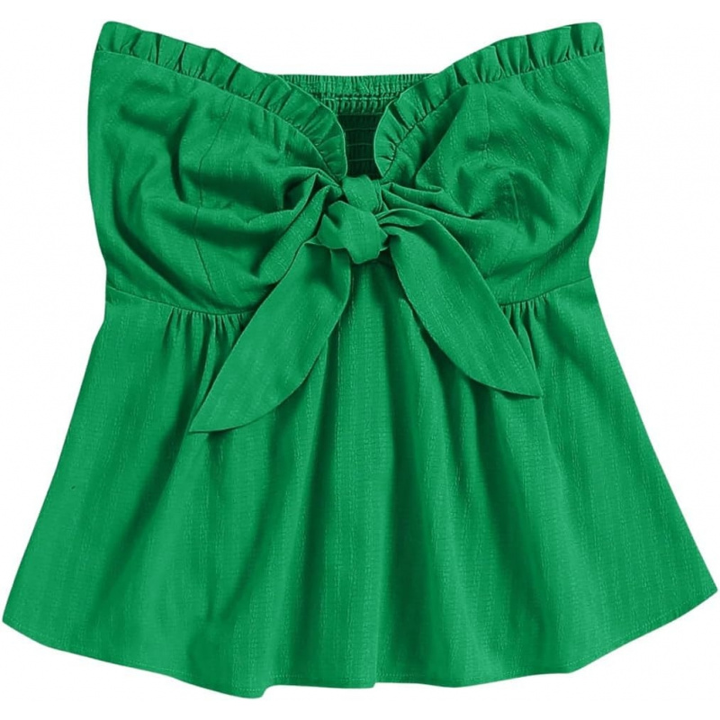 AURETOP Women's Frill Trim Tie Front Tube Top