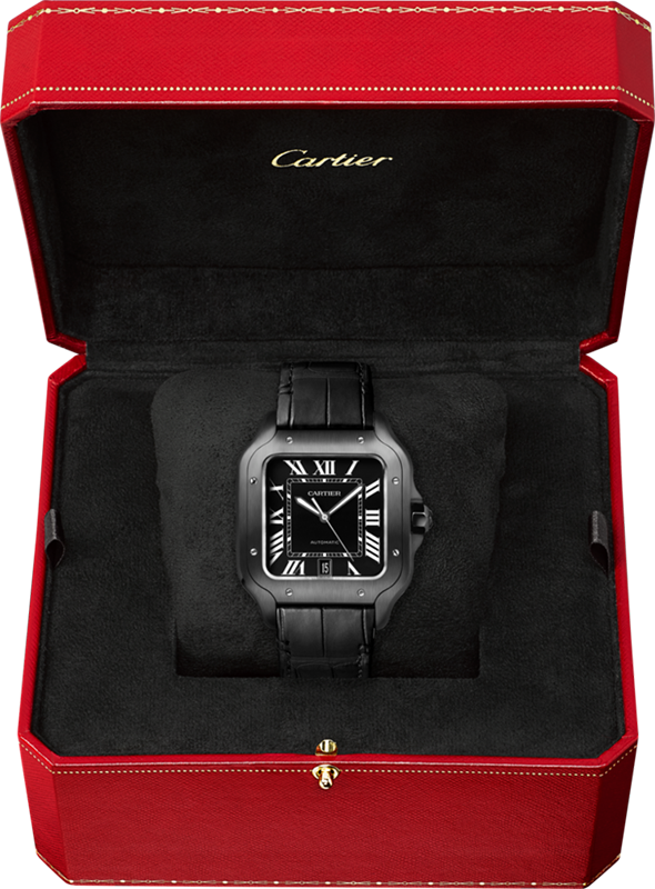 SANTOS DE CARTIER, LARGE, AUTOMATIC, STEEL, ADLC, INTERCHANGEABLE RUBBER AND LEATHER BRACELETS