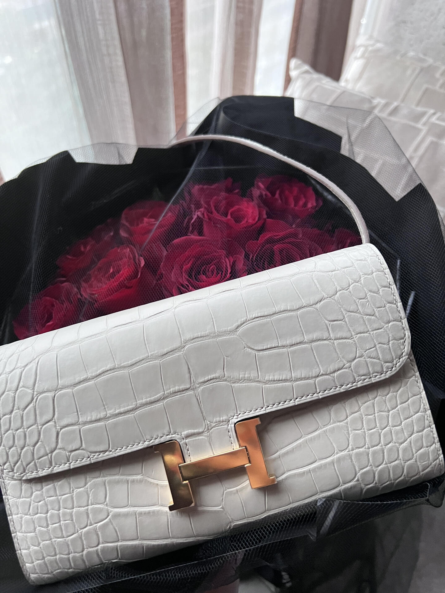 Hermes Constance Glacier White Mist Alligator Leather