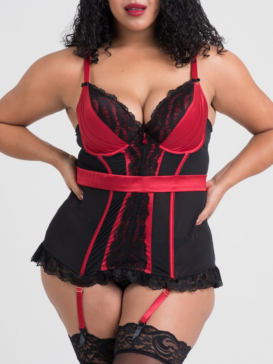 Lovehoney Plus Size Empress Red Satin and Lace Basque Set