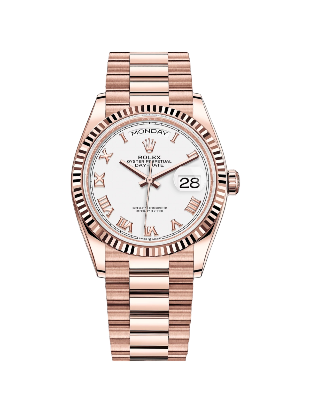 【Super Clone】RLX  Day-Date "President" 36mm Everose White Roman Dial - 128235