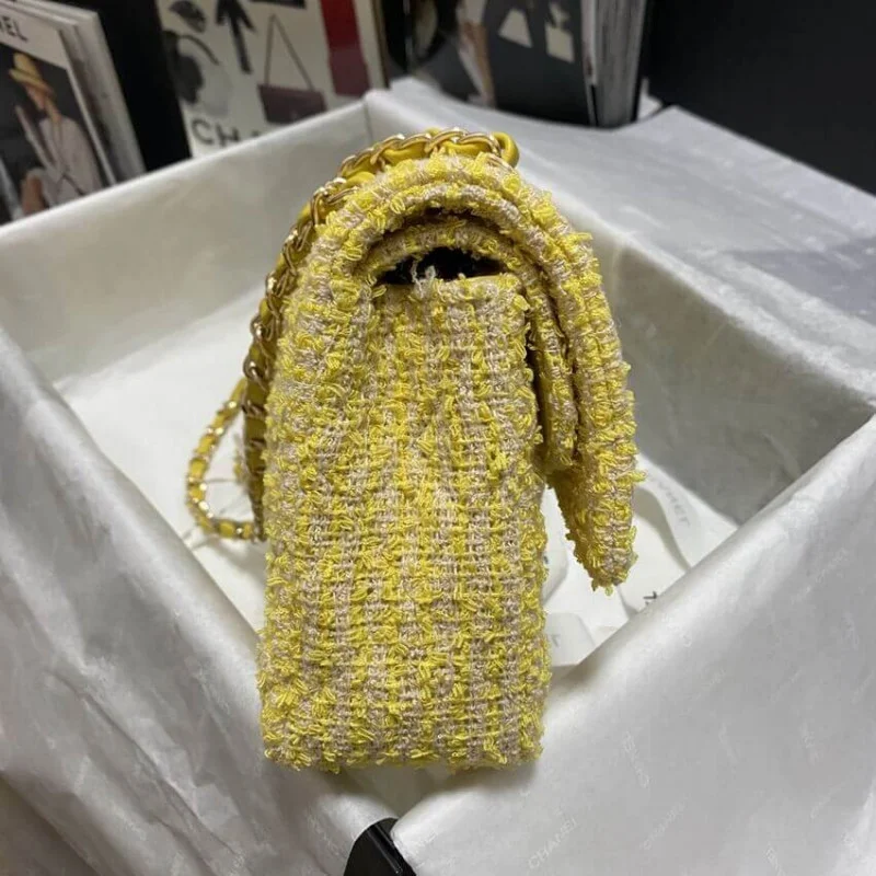 Chanel Class-Flap Bag In Yellow Tweed 1112