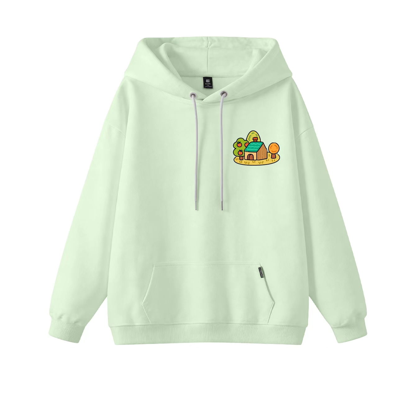 This adorable hooded sweatshirt features a pattern of houses surrounding it and is a casual pullover. Its stand-up collar design also makes it an ideal choice for winter wear.