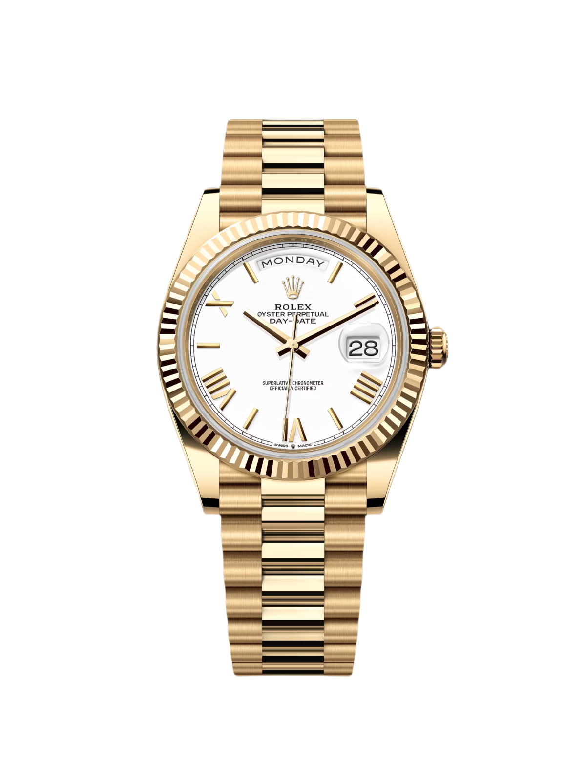 【Super Clone】RLX Day-Date "President" 40mm Yellow Gold White Roman Dial - 228238