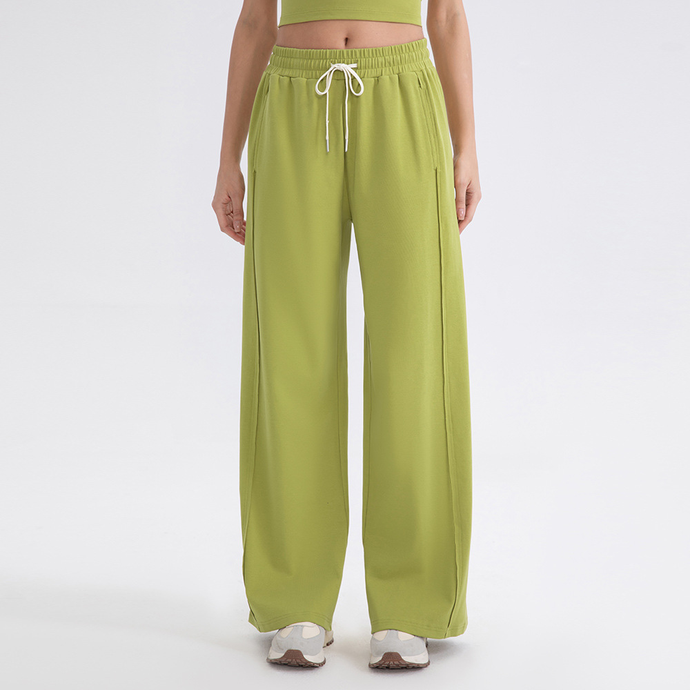 Women's wide-leg yoga pants, high-waisted, drawstring, loose-fitting, straight-leg, outdoor casual running and fitness trousers