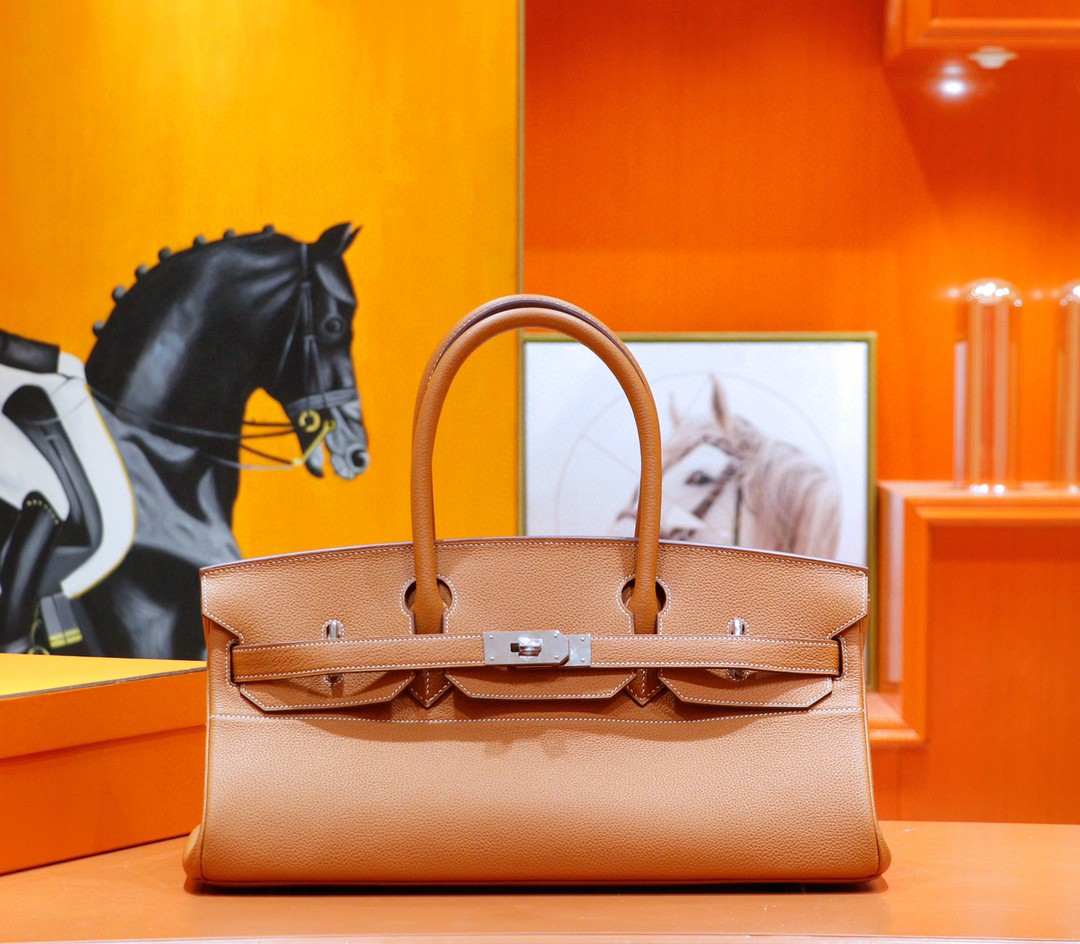 Hermes  Birkin platinum bag, golden brown color, Togo style fully hand-sewn silver buckle 29-42cm long customization