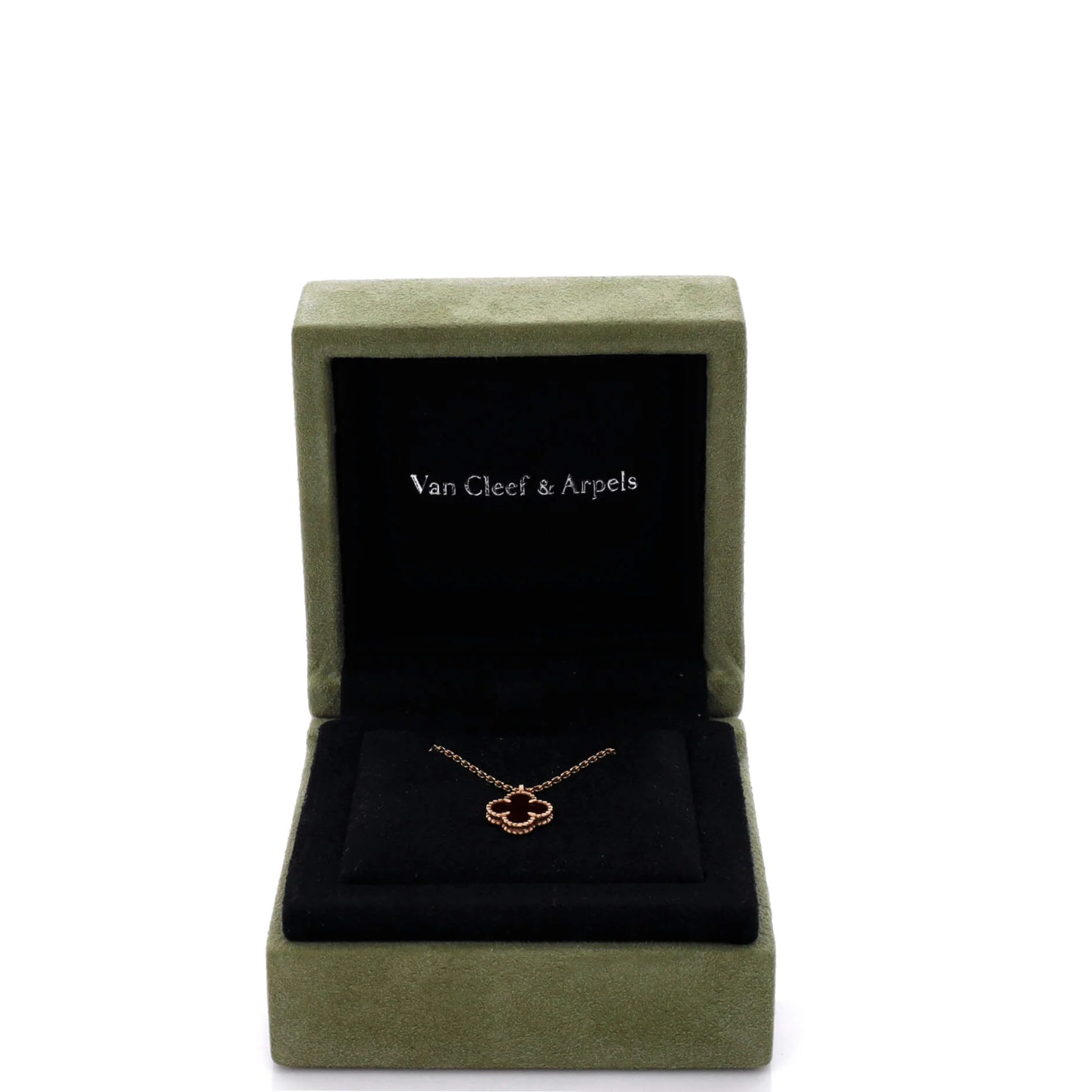 Sweet Alhambra Pendant Necklace 18K Rose Gold and Carnelian