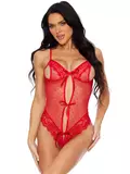 Lovehoney by Escante Desire Red Peek-a-boo Bow Tie and Spotted Mesh and Lace Crotchless Body
