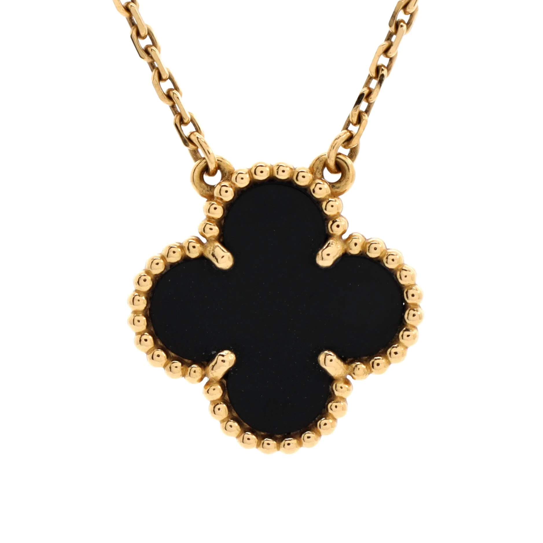 Vintage Alhambra Pendant Necklace 18K Yellow Gold and Onyx
