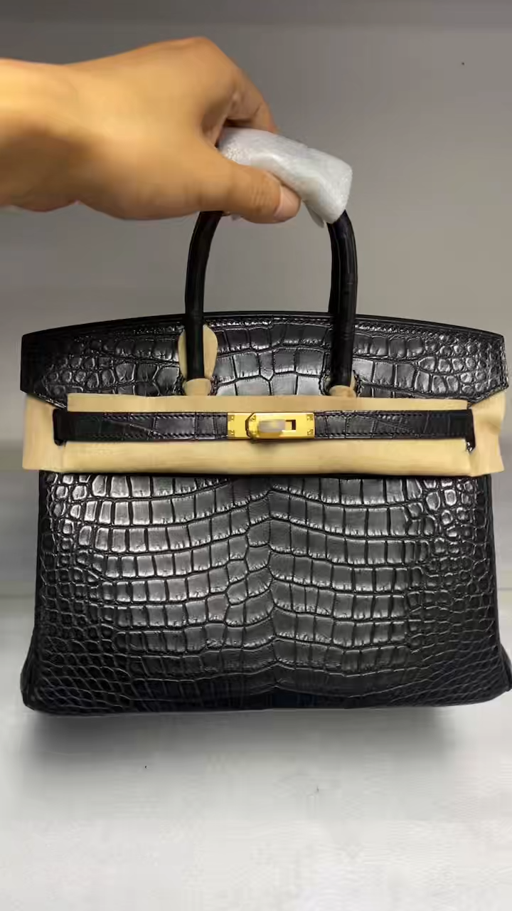 Bikin 25 Black Matte Gold Hardware Saltwater Crocodile Leather Customization - Artisantouchss