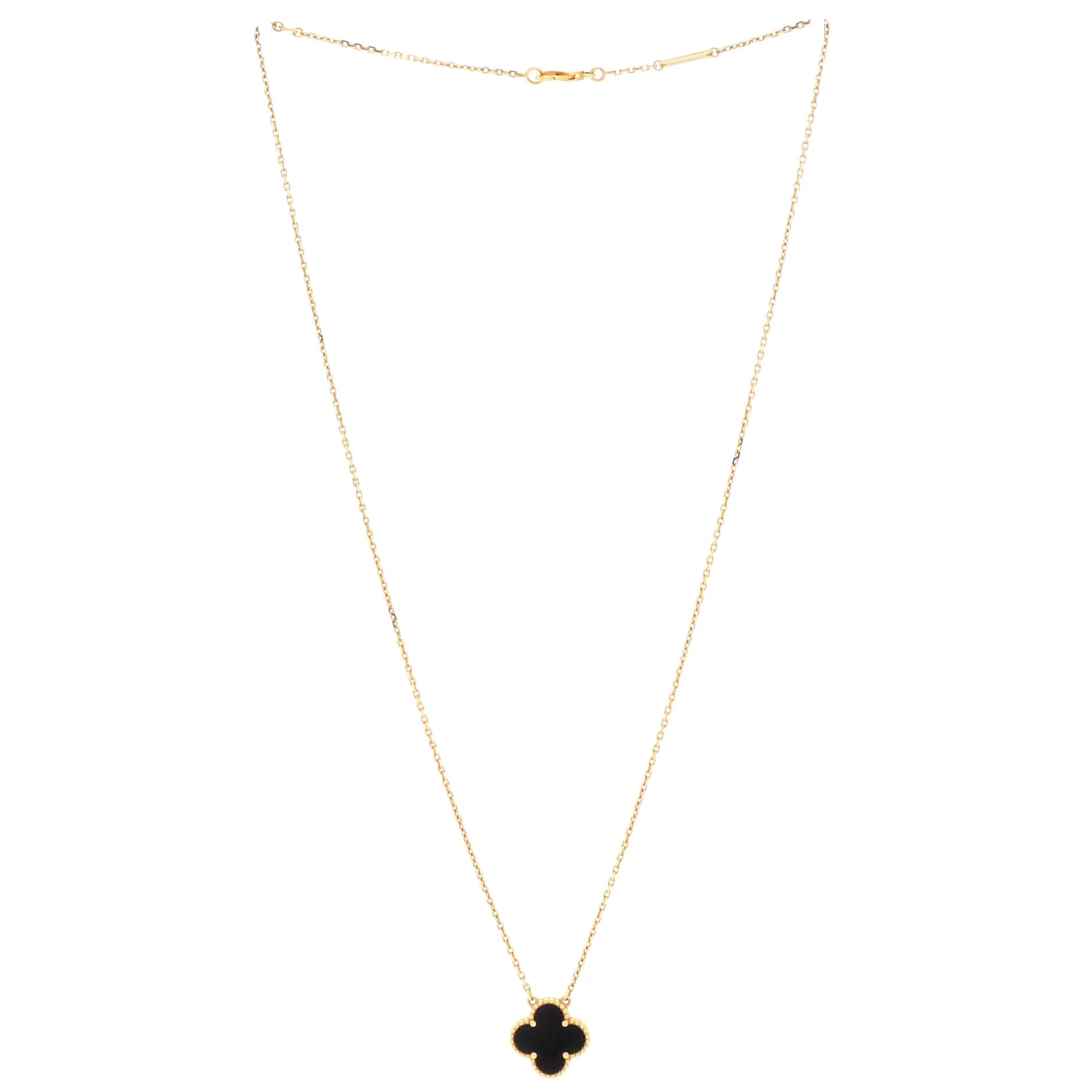 Vintage Alhambra Pendant Necklace 18K Yellow Gold and Onyx