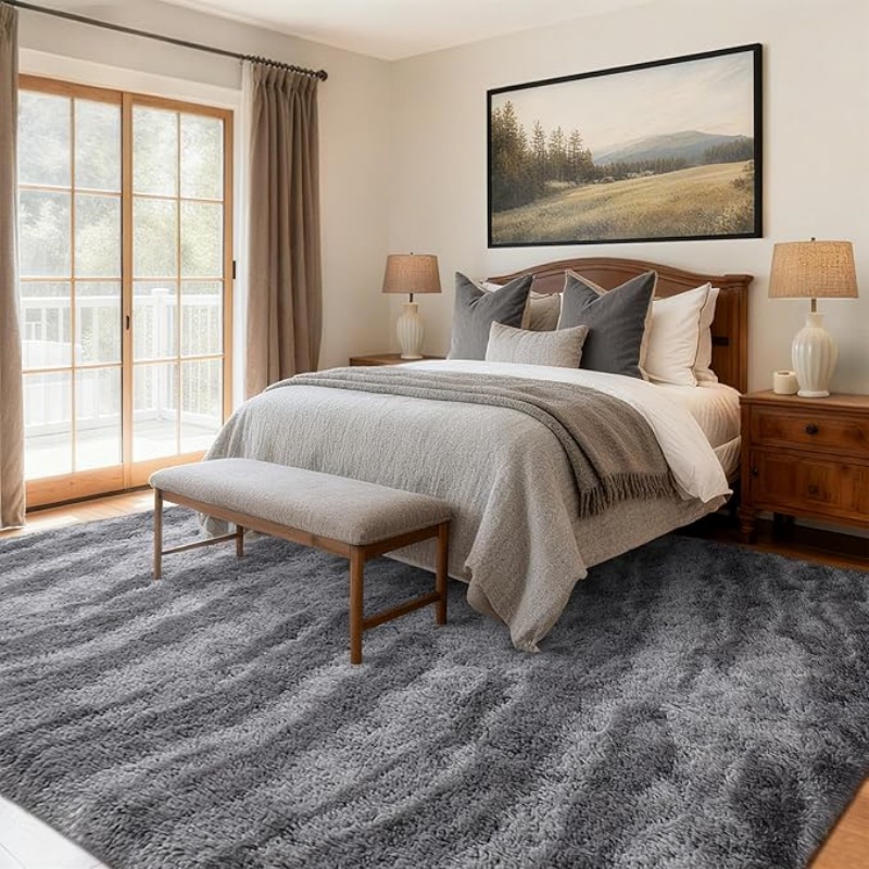 6x9 Ft Large Shag Black Rug for Living Room