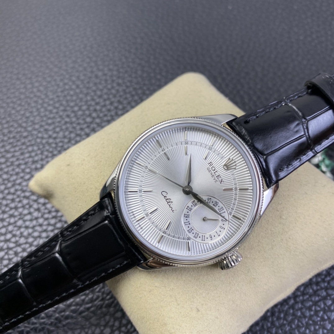 Rolex Cellini Date 50519 Black Leather Silver Dial 39mm Mens Replica Watch