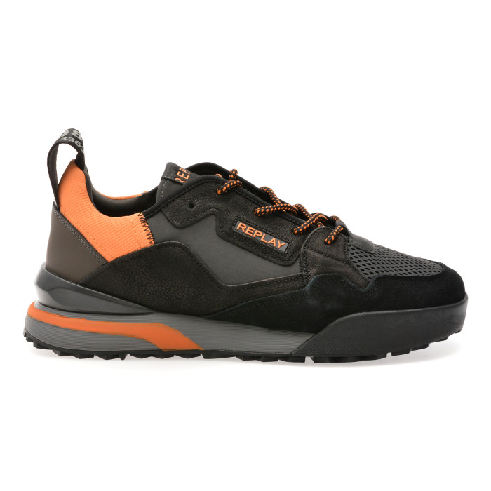Pantofi sport REPLAY negri, MSG901L, din material textil si piele naturala