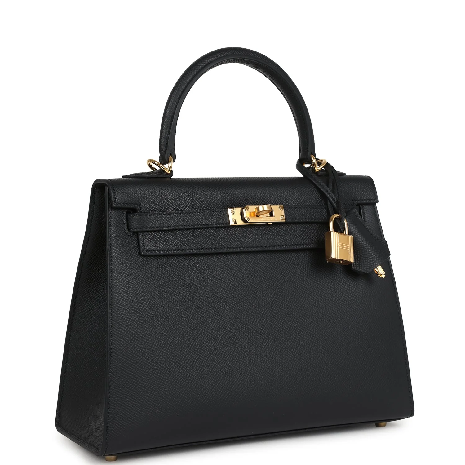 Hermes Kelly Sellier 25 Black Epsom Gold Hardware