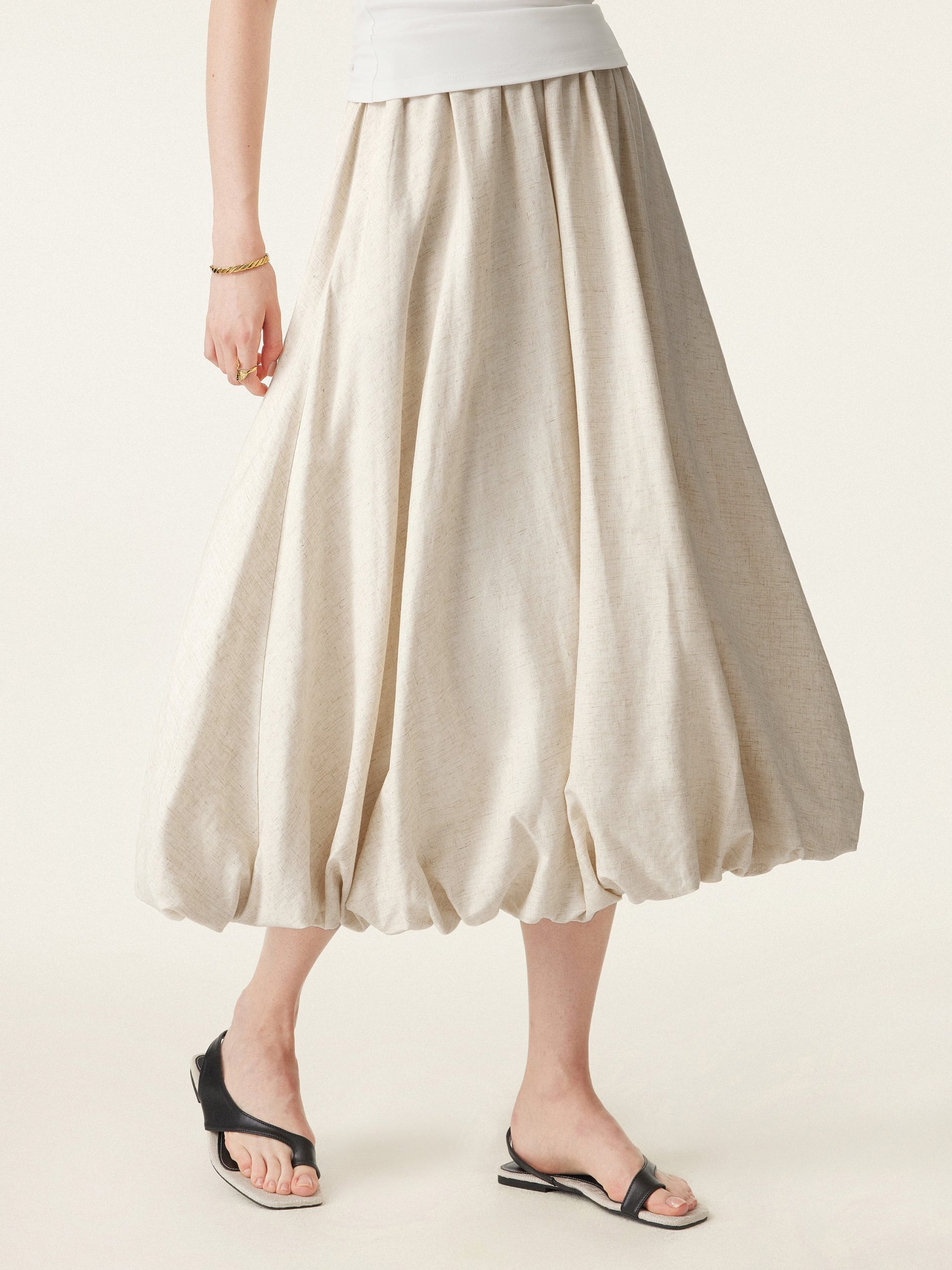 European Linen Bubble Maxi Skirt with Pockets