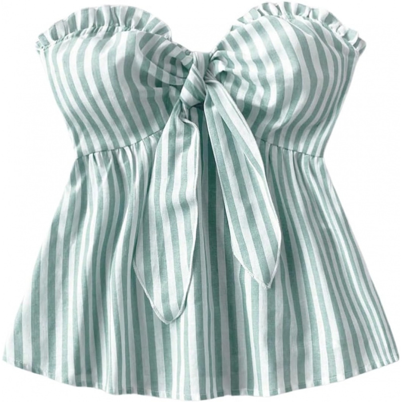 AURETOP Women's Striped Bandeau Shirt Bow Knot Frill