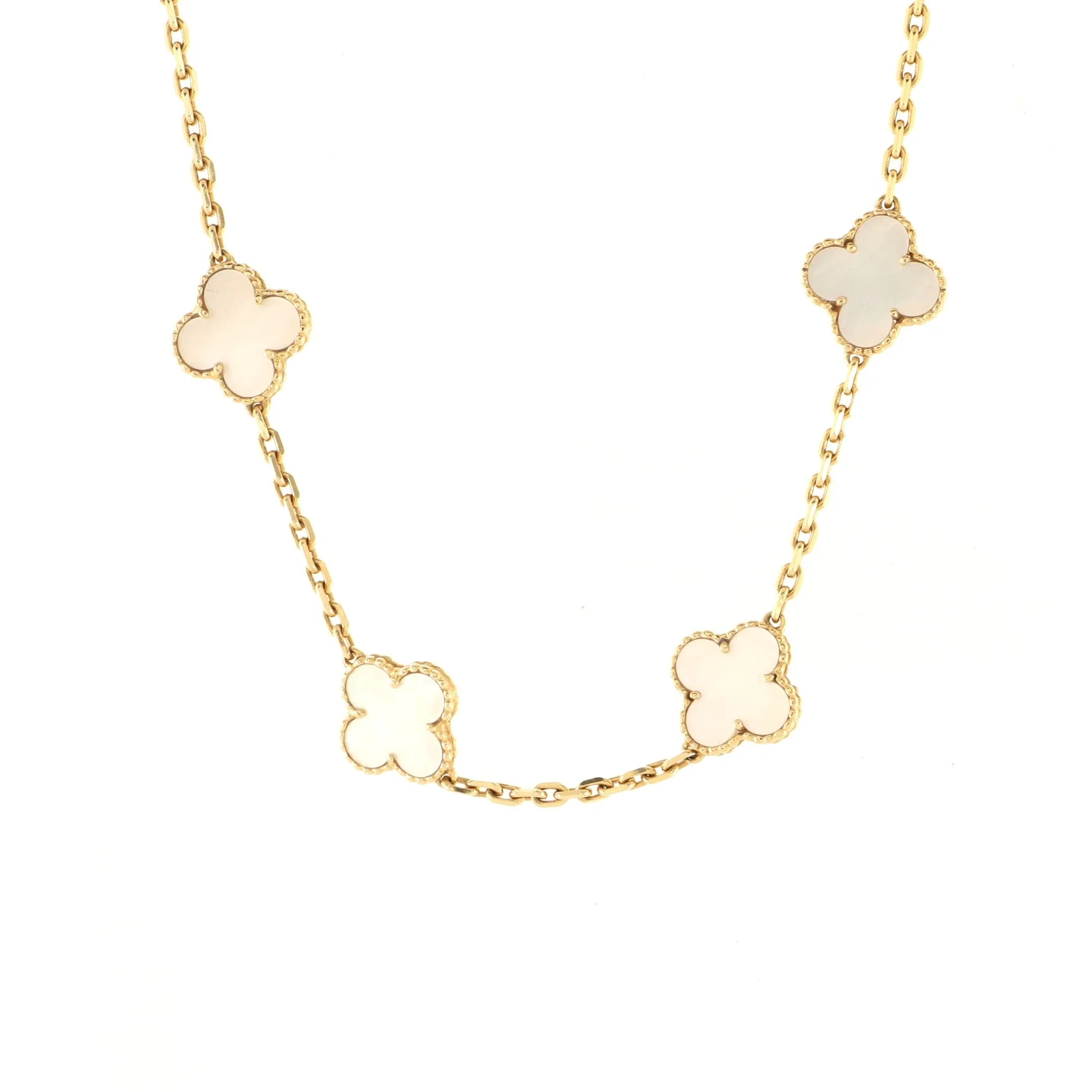 Vintage Alhambra 10 Motifs Necklace 18K Yellow Gold and Mother of Pearl