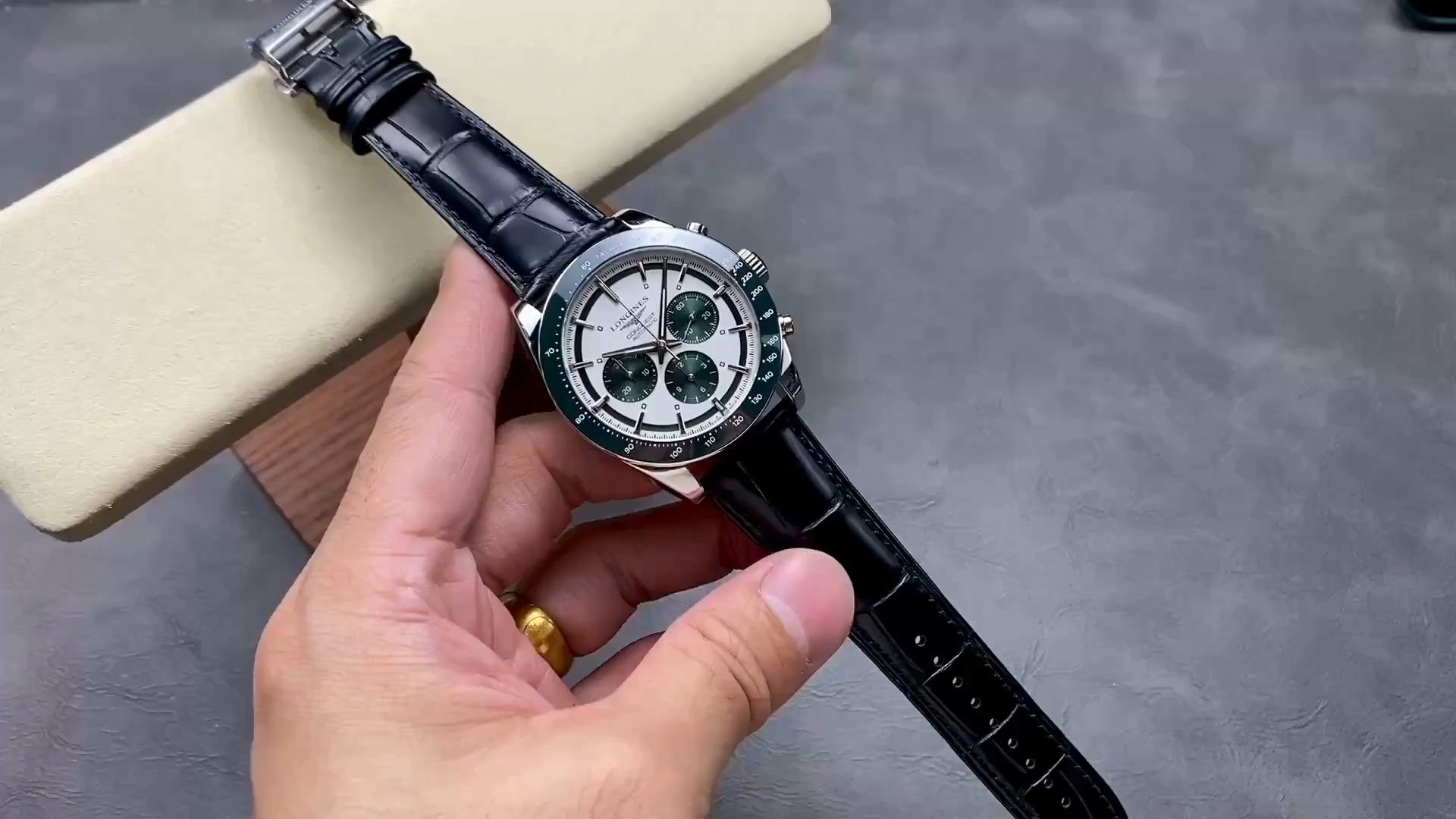 Longines L3.835.4.02.6 Conquest 1:1 Clone Panda Chronograph Leather Strap