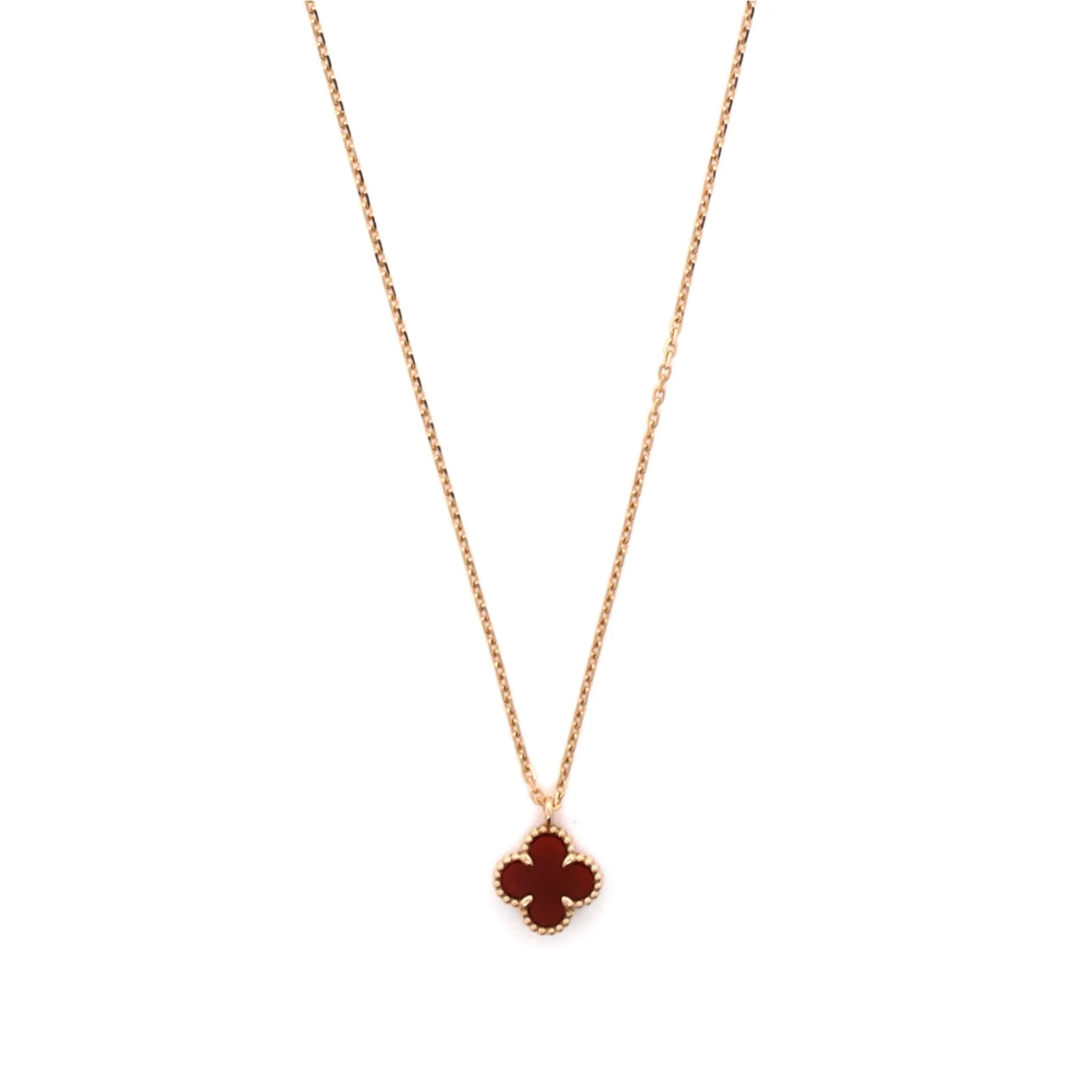 Sweet Alhambra Pendant Necklace 18K Rose Gold and Carnelian