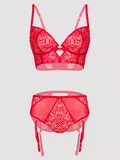 Lovehoney Plus Size Parisienne Charm Red Lace Crotchless Bra Set