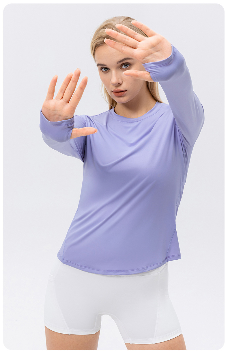 Women's Ice Silk Sunscreen Sports Long-Sleeved Clothing, UV Protection, Loose Fit, Breathable, Suitable for Running, Yoga, and Fitness
