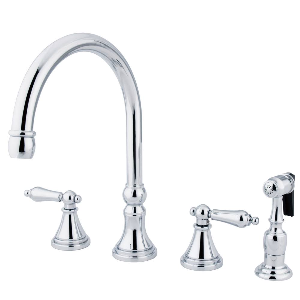 Kingston Brass KS2791ALBS GOVERNOR 8 Deck Mount Kitchen Faucet with Brass Sprayer, Polished Chrome