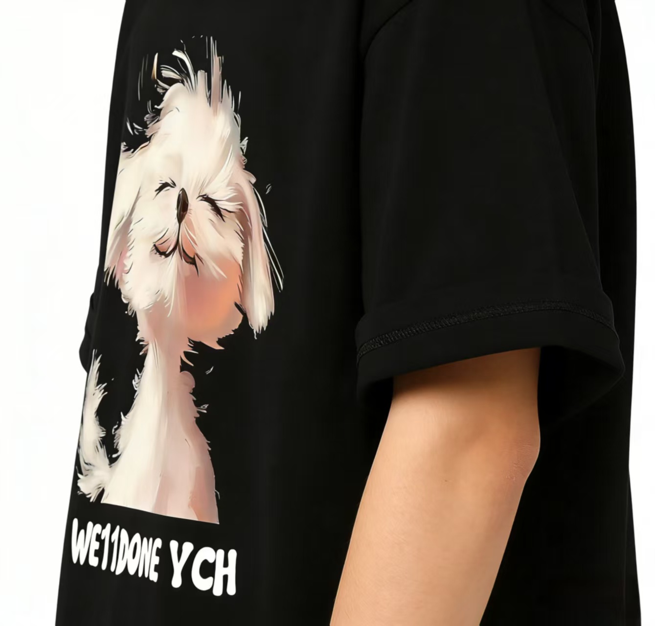 A cute and adorable short-sleeved shirt with a smiling puppy print – a must-have for summer outfits.