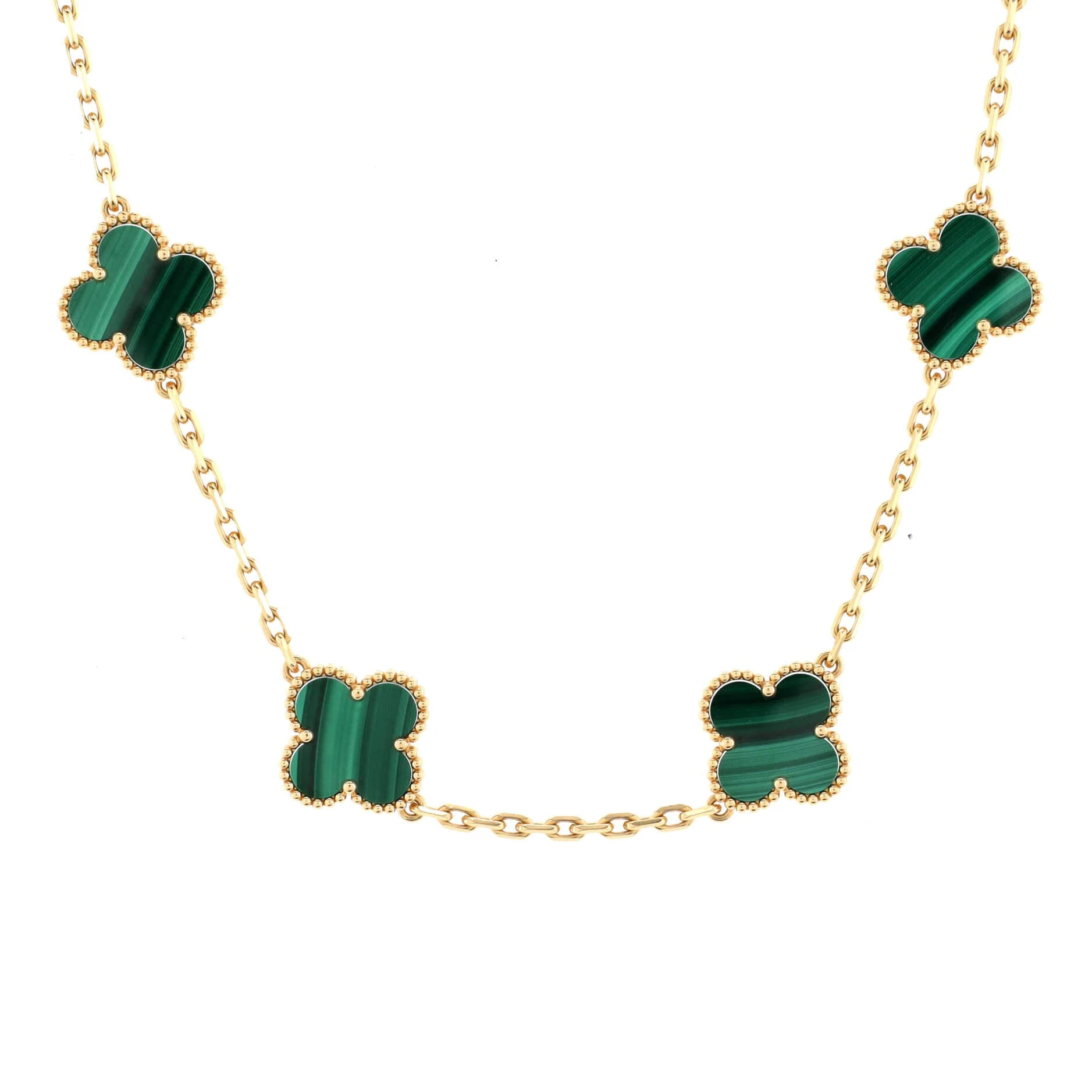Vintage Alhambra 10 Motifs Necklace 18K Yellow Gold and Malachite