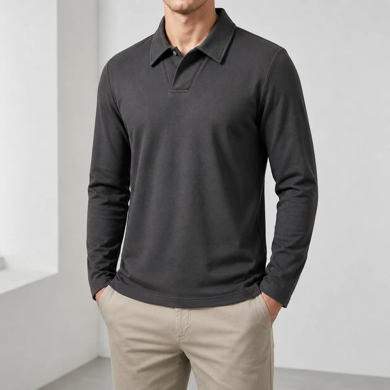 Mivanity Men's Polyester Blend Long Sleeve Polo Shirts