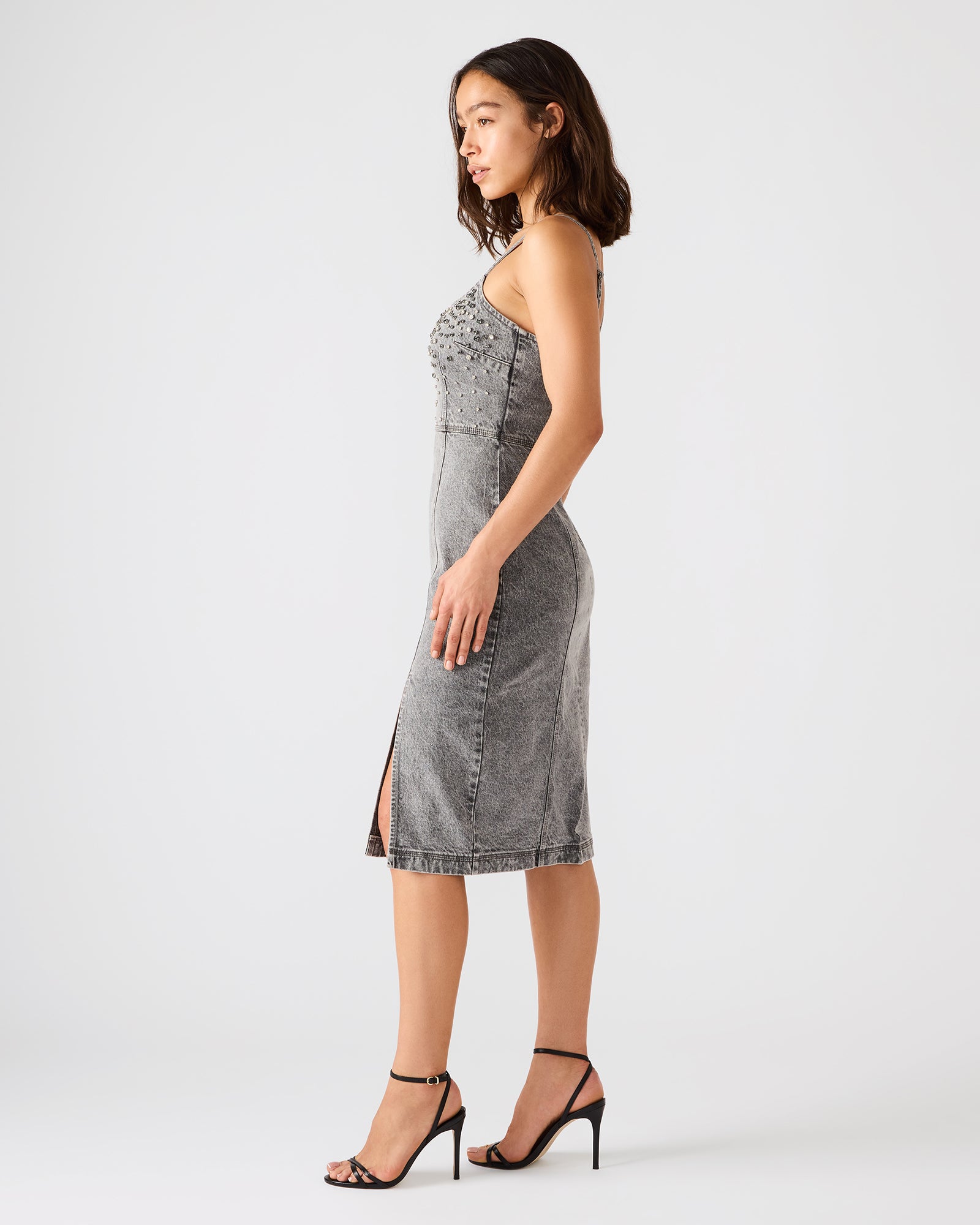 Embellished Giselle Denim Dress Fog