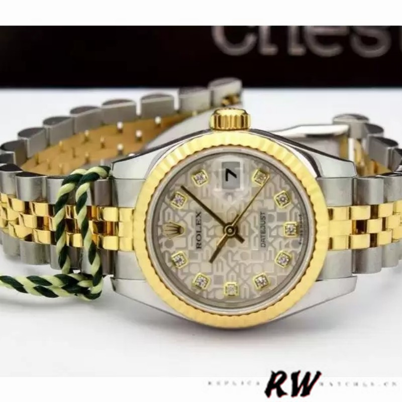Rolex Datejust 179173 Silver Jubilee Diamond Dial Fluted Bezel 26MM Lady Replica Watch