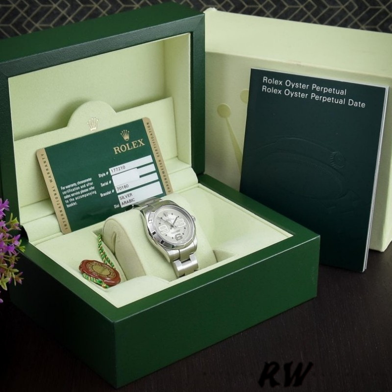 Rolex Oyster Perpetual 177210 Silver Maxi Arabic Dial 31mm Lady Replica Watch