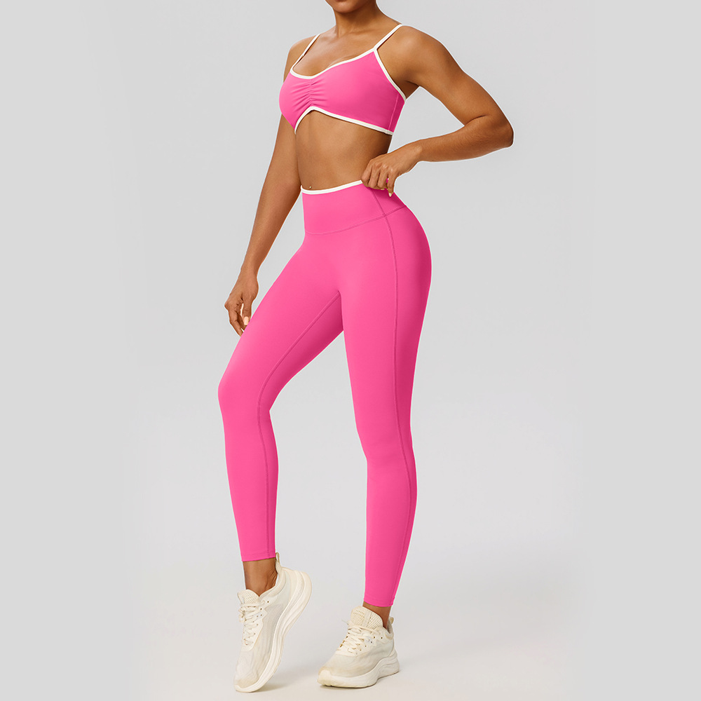 Beautiful backless yoga wear, ruched design sports bra for women, sexy color-blocked quick-drying yoga pants, peach-shaped buttocks, high-waisted, hip-lifting and tight-fitting.