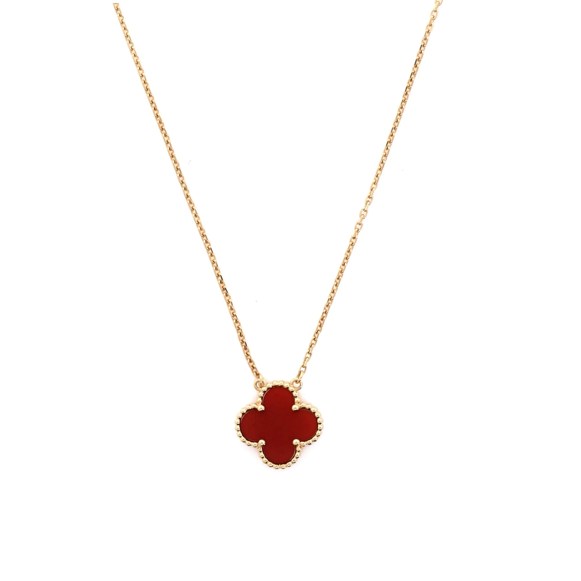 Vintage Alhambra Pendant Necklace 18K Yellow Gold and Carnelian