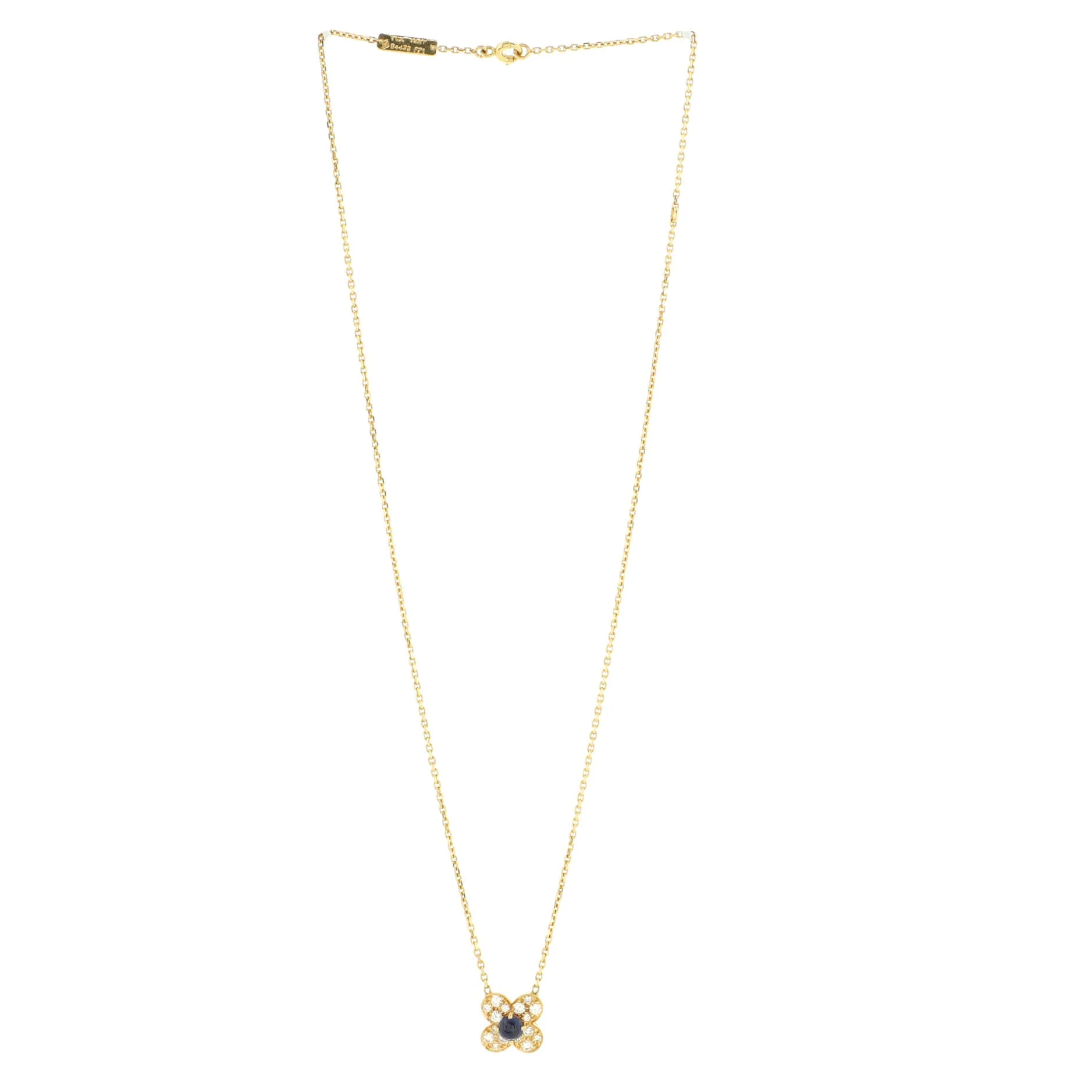 Trefle Pendant Necklace 18K Yellow Gold with Diamonds and Blue Sapphires
