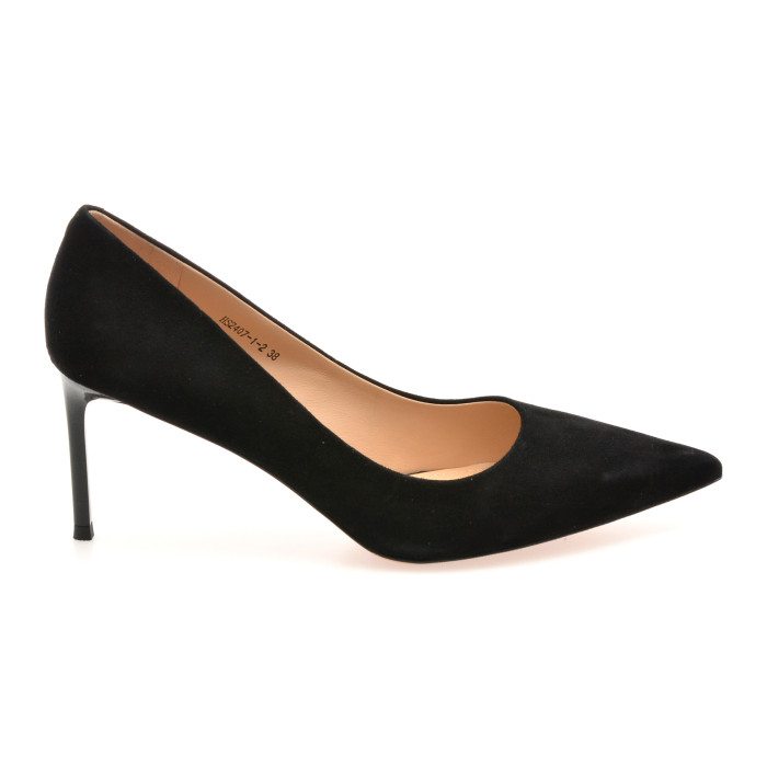 Pantofi eleganti EPICA PREMIUM negri, 2407, din piele intoarsa