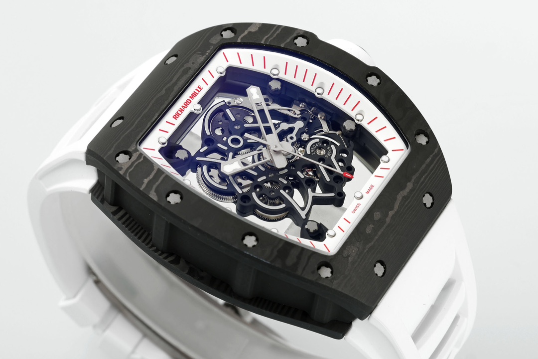Richard Miller RM 055 RMUL2 NTPT Carbon Fiber White Rubber Strap