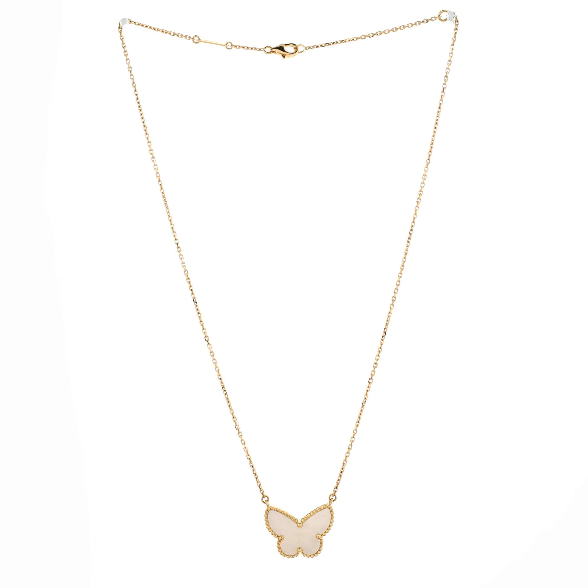 Lucky Alhambra Butterfly Pendant Necklace 18K Yellow Gold with Mother of Pearl