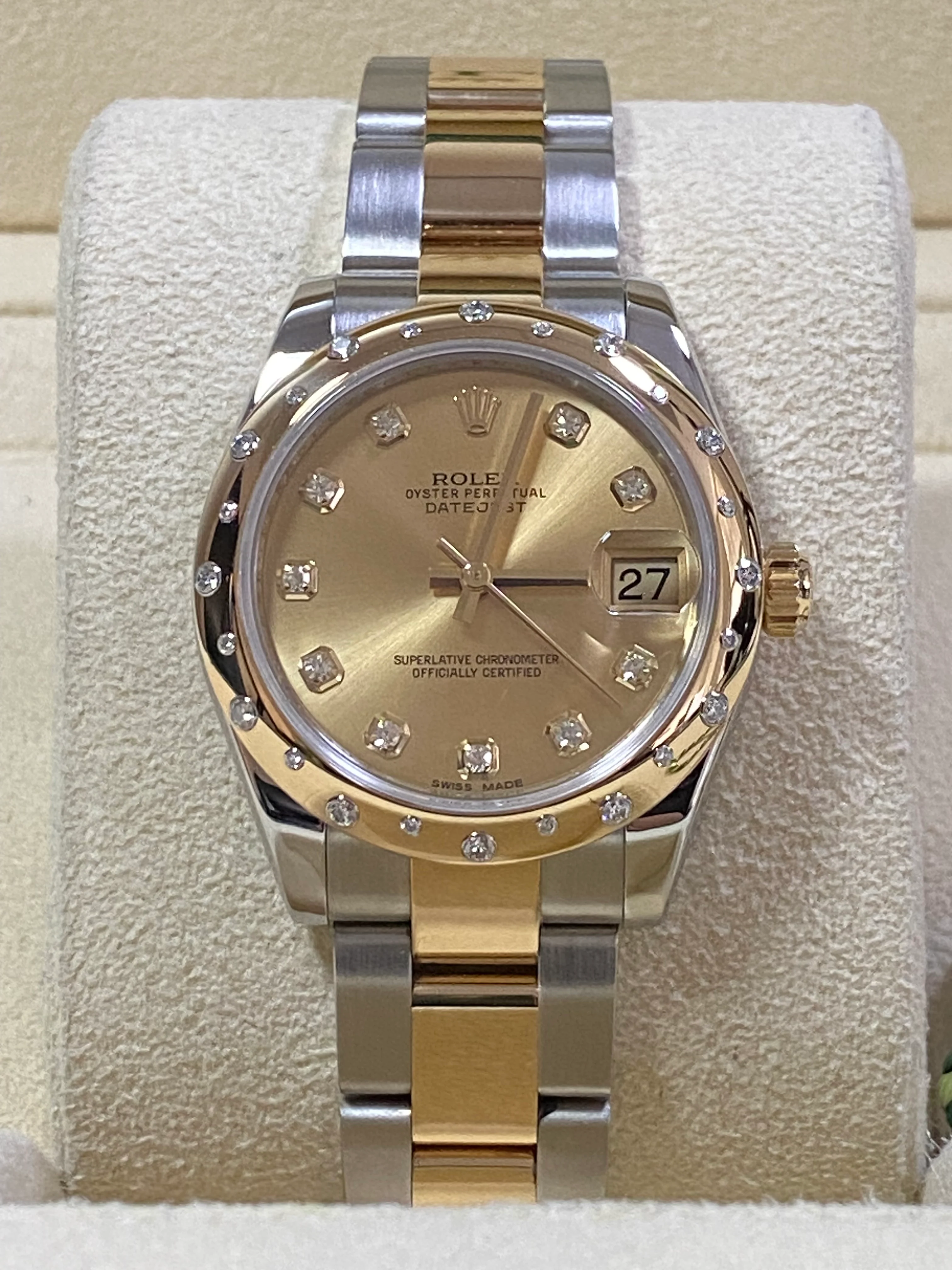 Rolex Steel and Yellow Gold Datejust 31 - 2015 - 24 Diamond Bezel - Champagne Diamond Dial - Oyster Bracelet - 178343