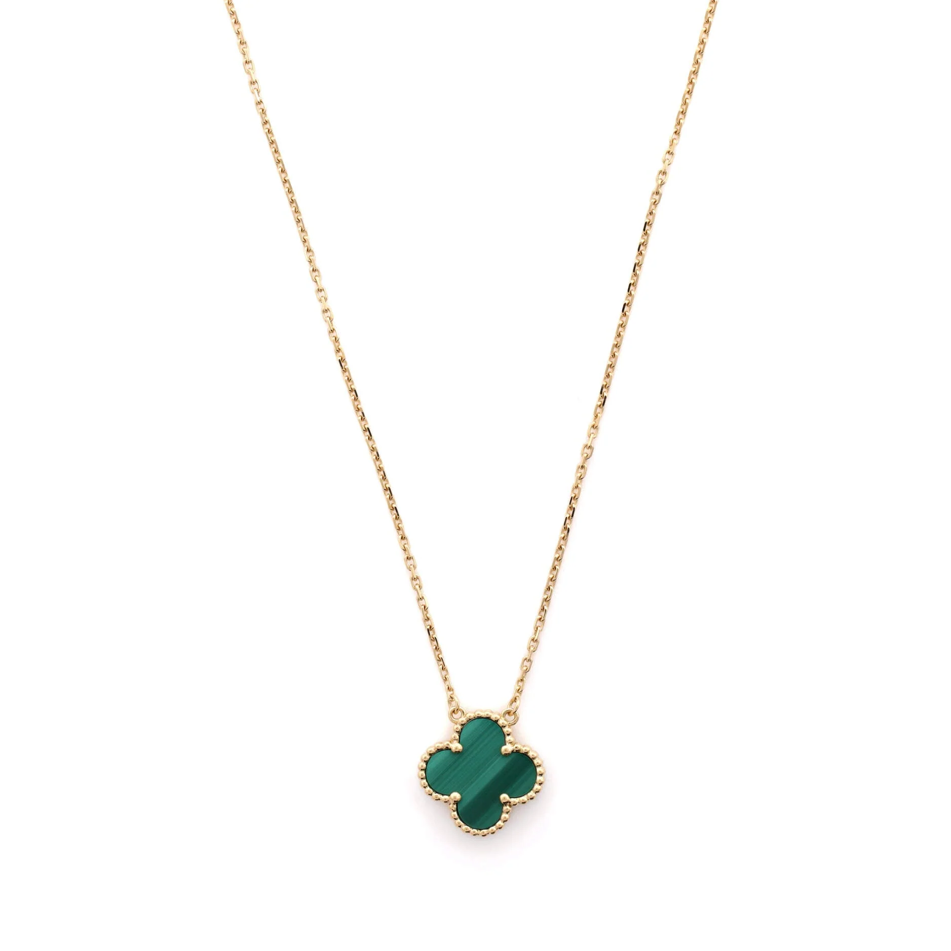 Vintage Alhambra Pendant Necklace 18K Yellow Gold and Malachite