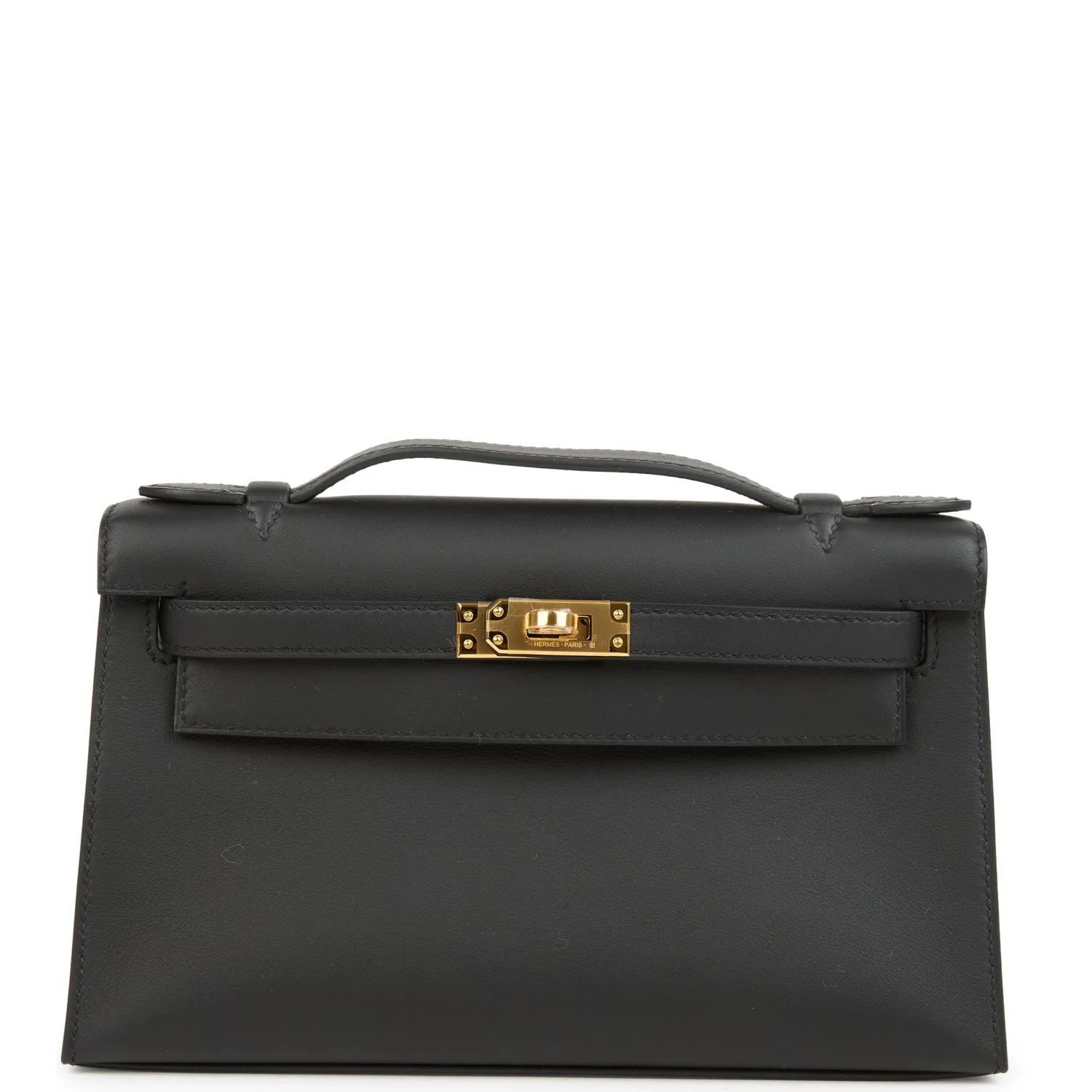Hermes Kelly Pochette Black Swift Gold Hardware