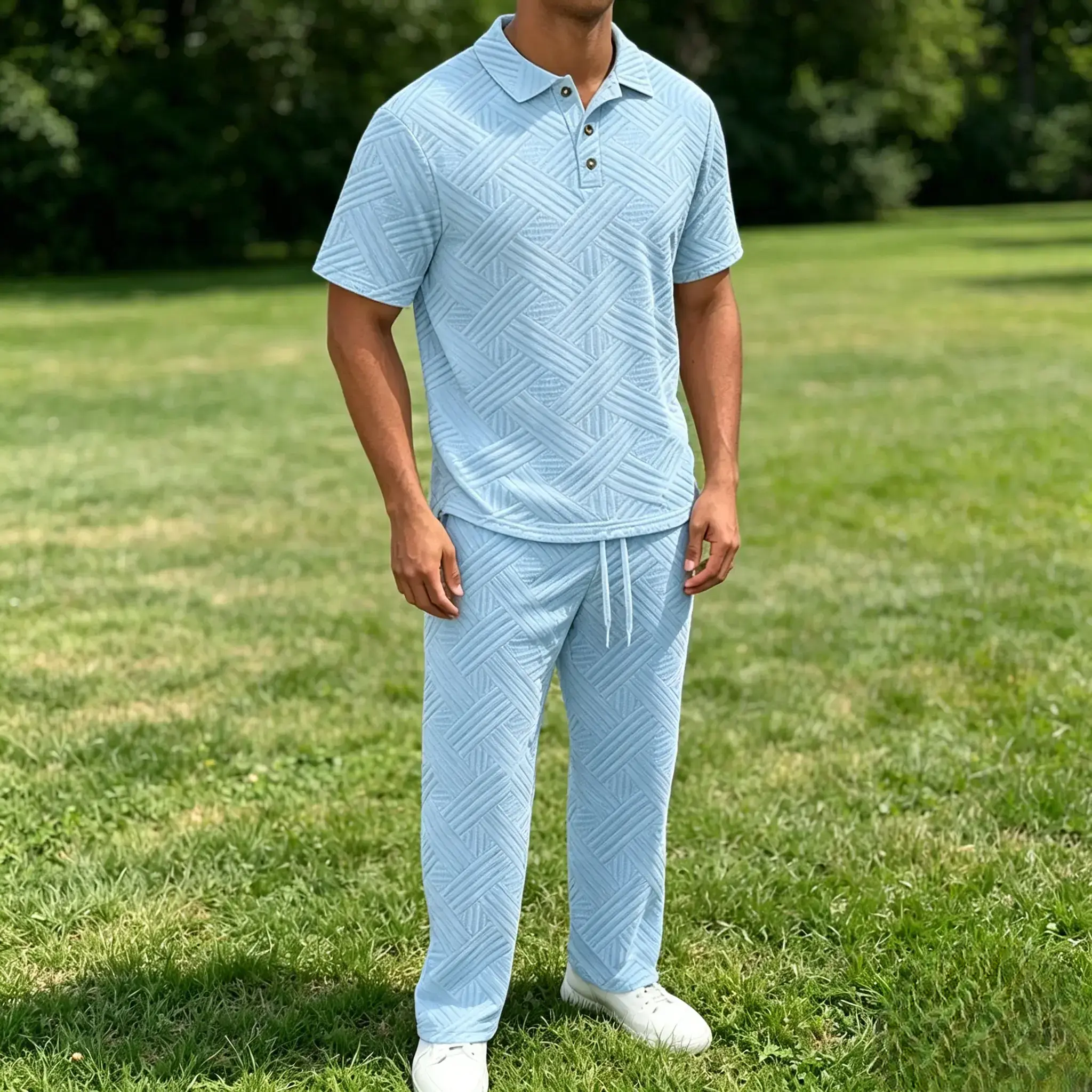 Mivanity Stylish Jacquard Textured Polo Shirt Sets