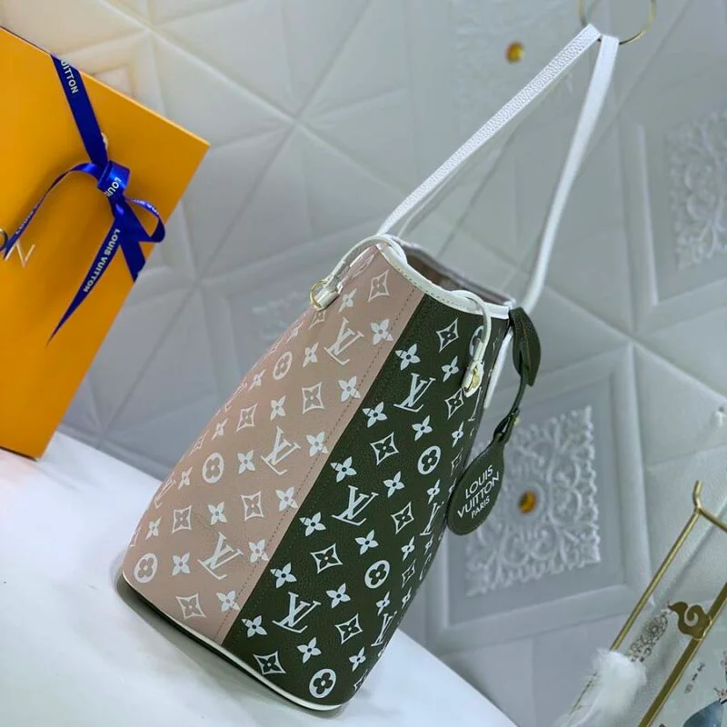 Louis Vuitton Neverfull Mm Tote Bag- Green&Beige