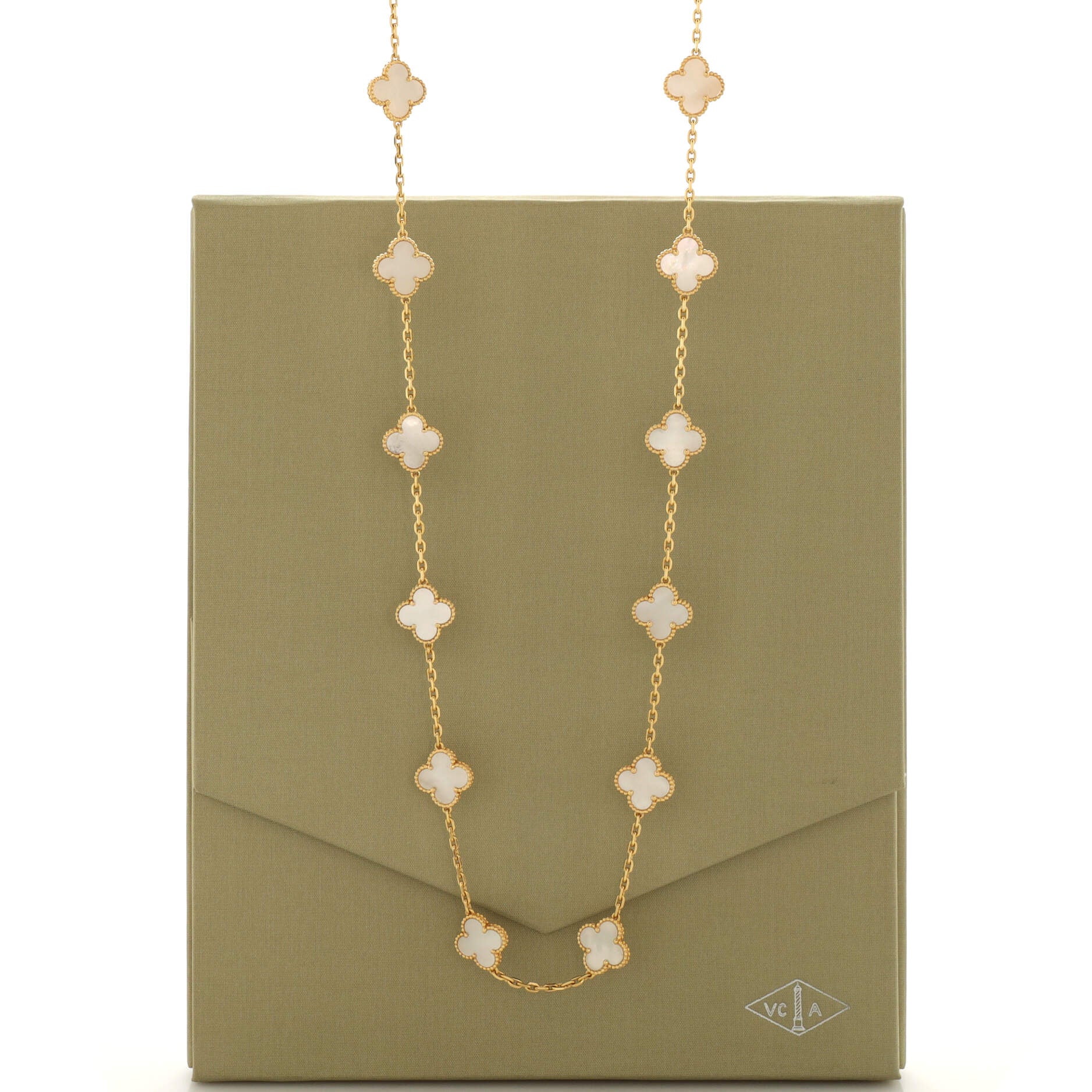 Vintage Alhambra 20 Motifs Necklace 18K Yellow Gold and Mother of Pearl