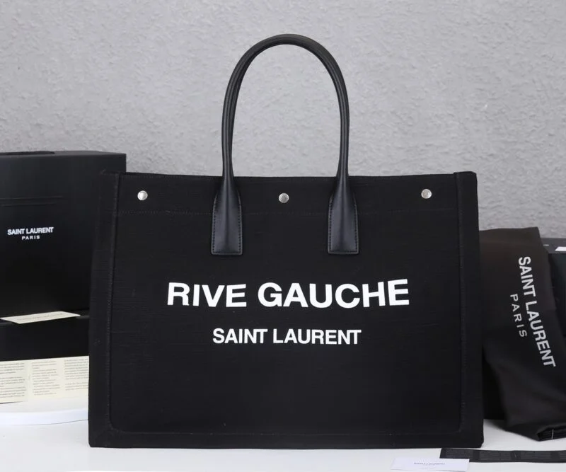 Ysl Rive Gauche Tote Bag In Linen And Leather