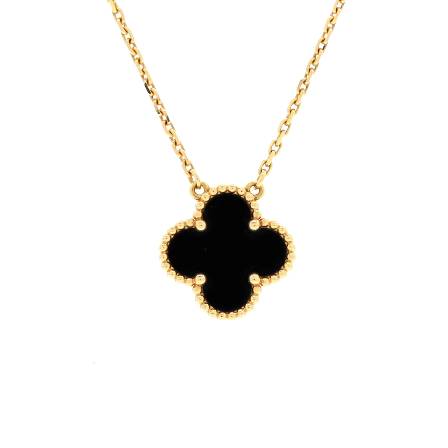 Vintage Alhambra Pendant Necklace 18K Yellow Gold and Onyx