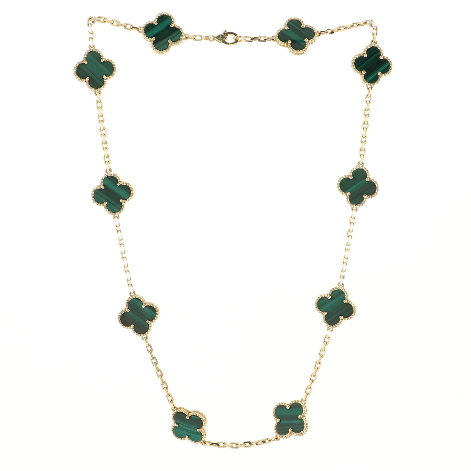 Vintage Alhambra 10 Motifs Necklace 18K Yellow Gold and Malachite