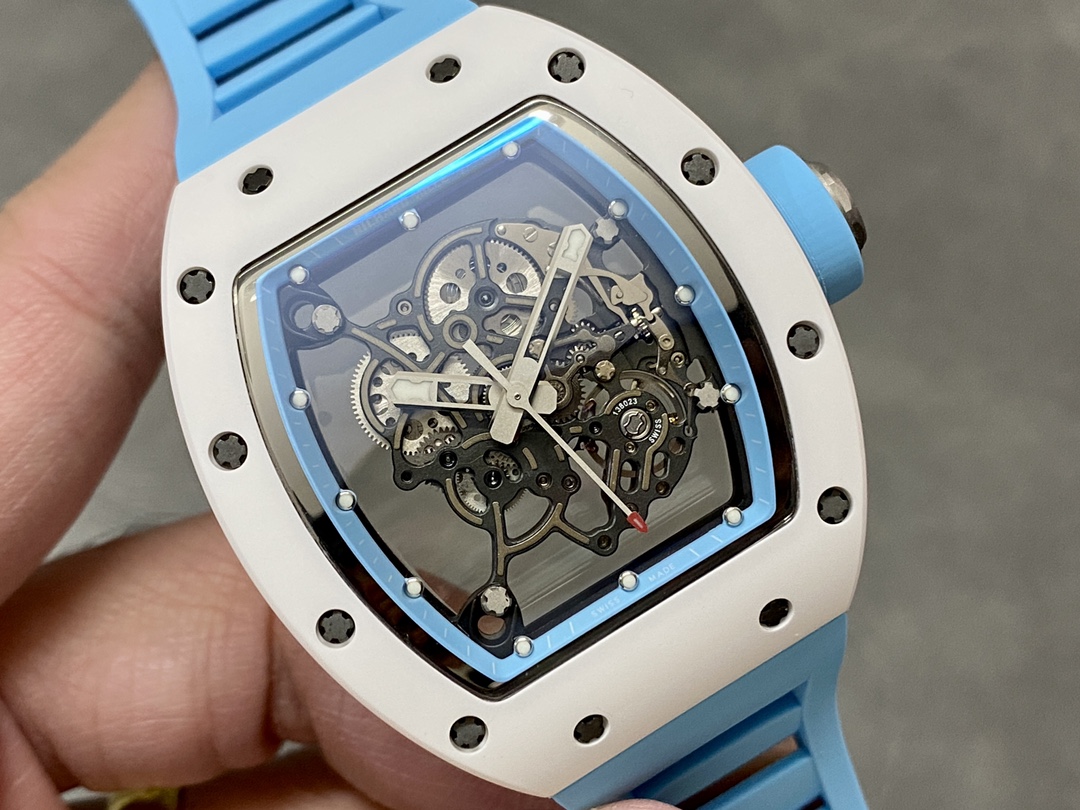 Richard Miller RM 055 RMUL2 NTPT Carbon Fiber Blue Rubber Strap