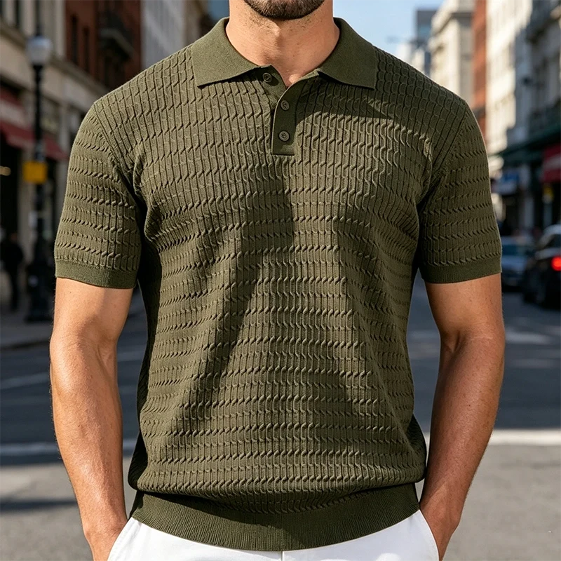 Mivanity Casual Textured Knit Polo Shirts